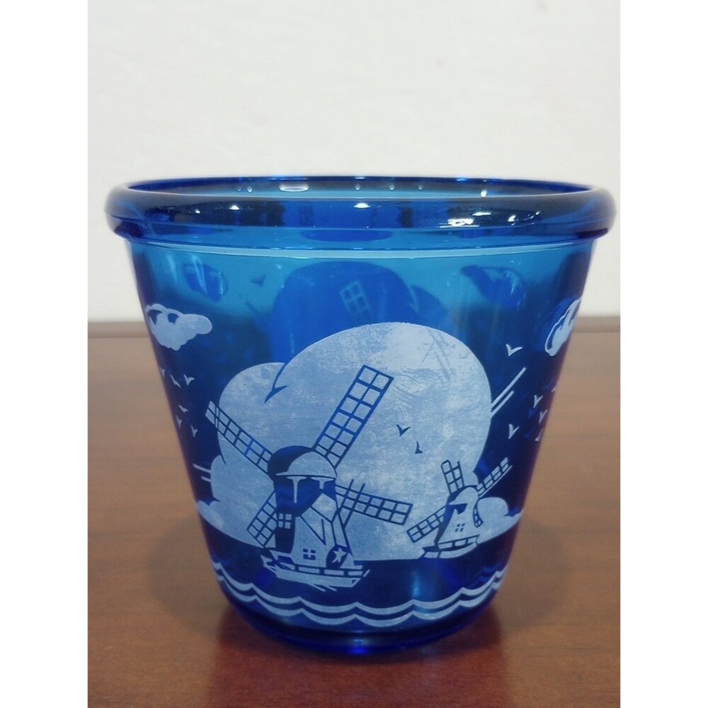 Hazel Atlas Cobalt Blue Twin Windmills Glass Ice Bucket/Bowl - 1940s